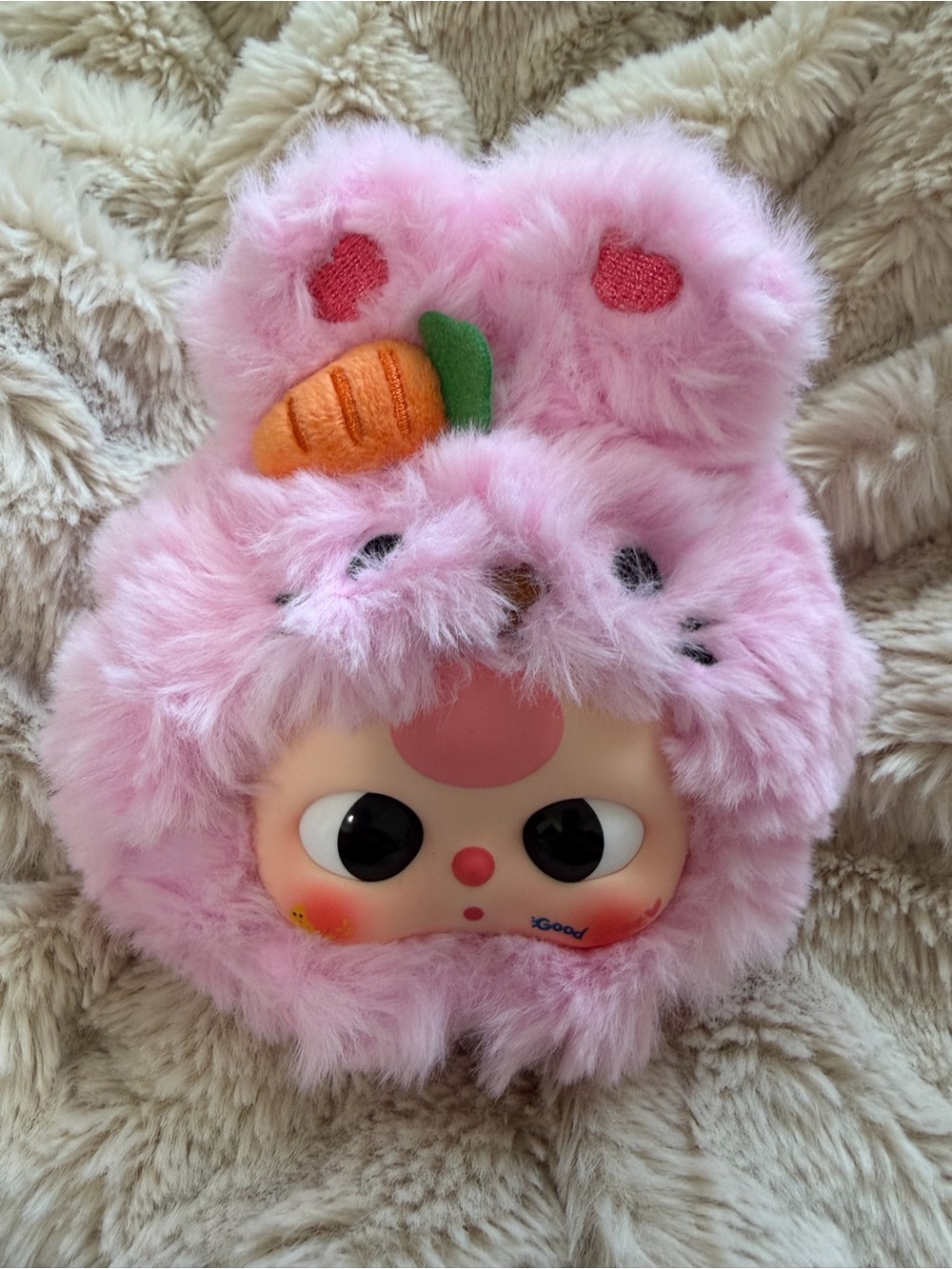 Pink Plush Bunny baby three with open zipper back